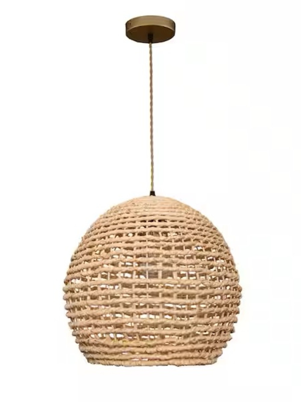 Natural Rattan Shade in Brass Finish Coastal Kitchen Light